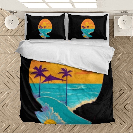 Golden Horizon: Serene Sunset & Surfing Paradise Bedding Sets