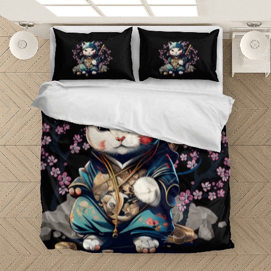 Samurai Cat Anime Kawaii Japanese Style Bedding Sets