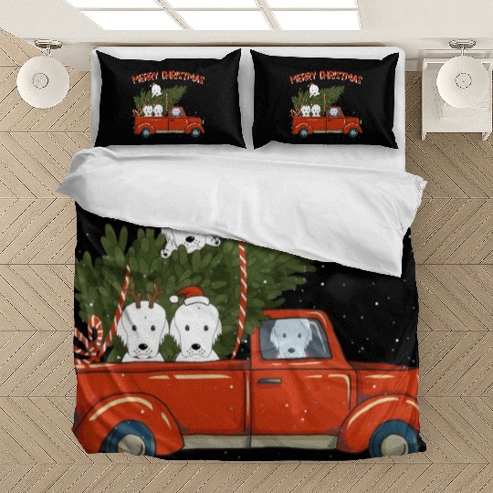 Great Pyrenees Xmas Vintage Red Pickup Bedding Sets