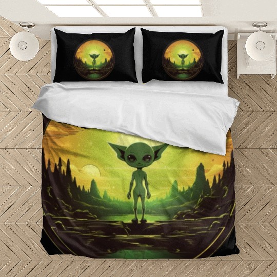 Green Alien at Sunset Bedding Sets