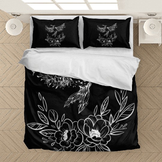 Hummingbird Flowers Tree Nature White Bird Flies Bedding Sets