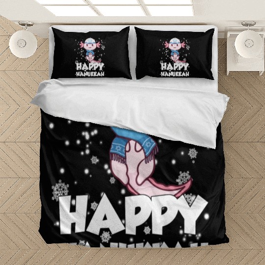 Happy Hanukkah Axolotl Kawaii Cute Axolotl Lover Bedding Sets