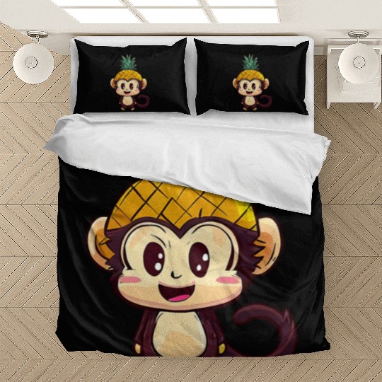 Tropical monkey with pineapple helmet Bedding Sets