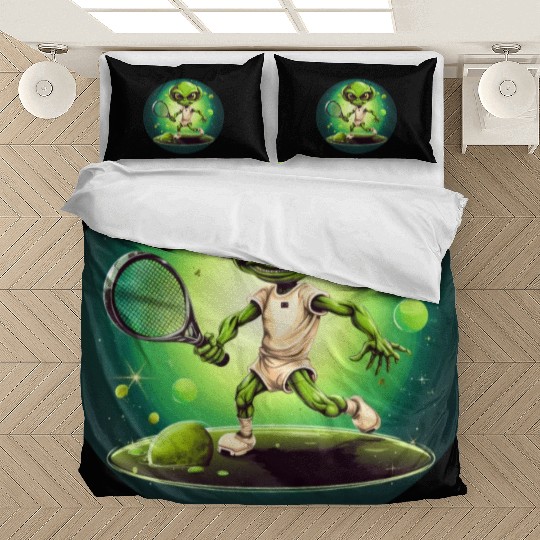 Strong Alien Tennis Player at Sunset Bedding Sets