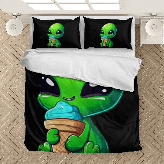 Alien Extraterrestrial Ice Blue Green Bedding Sets