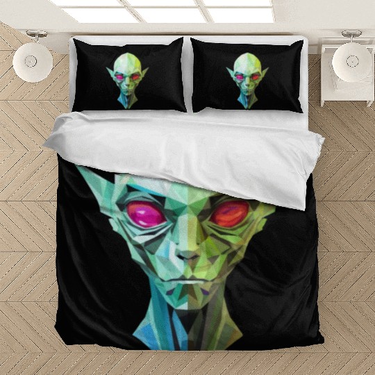 Polygonal Alien: Portrait with Red Eyes Bedding Sets
