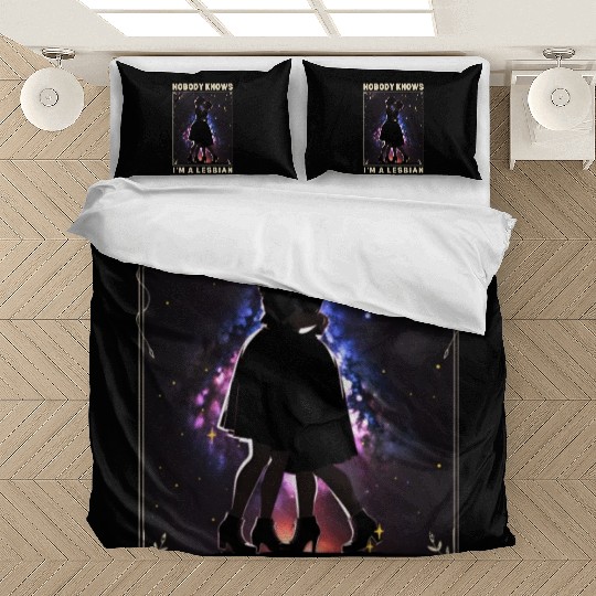 Nobody Knows I'm a Lesbian Couple Kissing LGBTQ Bedding Sets