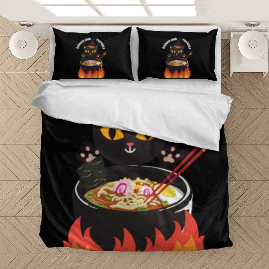 Halloween Black Cat, Ramen and Trouble Bedding Sets