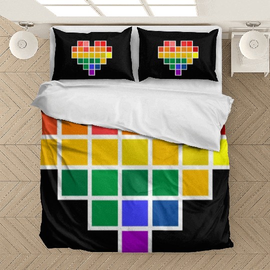 Rainbow Pixel heart Bedding Sets