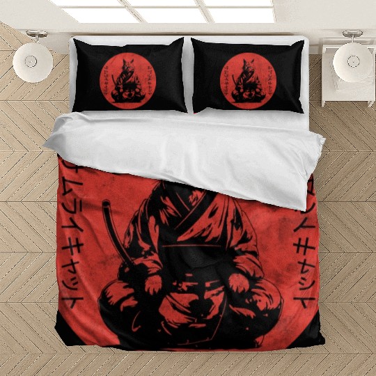 Wise Calm Vintage Retro Japanese Kitty Samurai Cat Bedding Sets