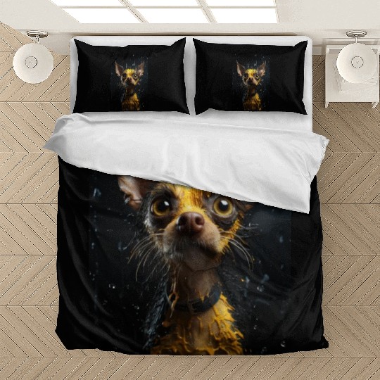 Cute Chihuahua in Yellow Surreal Rain Bedding Sets