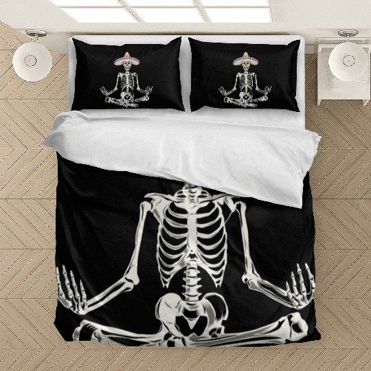 Yoga Skeleton Wearing Sombrero Bedding Sets