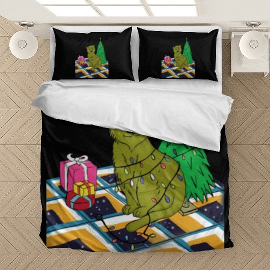 Cat Christmas Light Bedding Sets Funny Cat Lover
