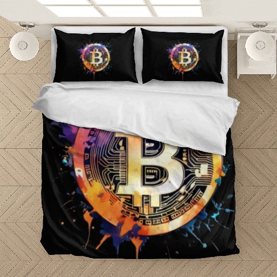 Bitcoin crypto colorful logo Bedding Sets