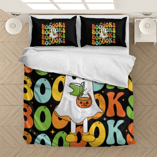 Booooks Cute Ghost Reading A Book Funny Book Lover Bedding Sets