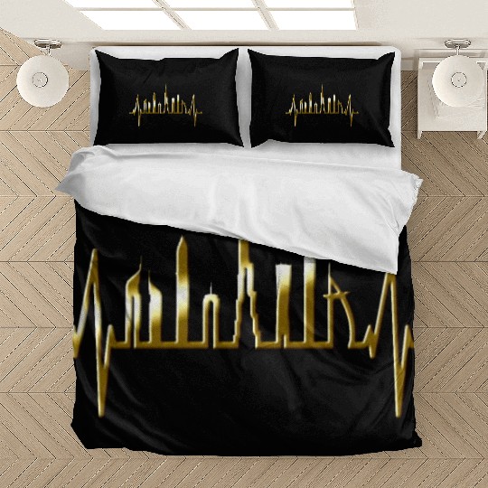 Dubai Skyline Heartbeat Burj Khalifa Silhouette Bedding Sets