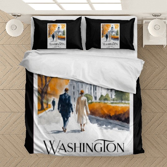 Watercolor painting loving couple in Washington DC Bedding Sets