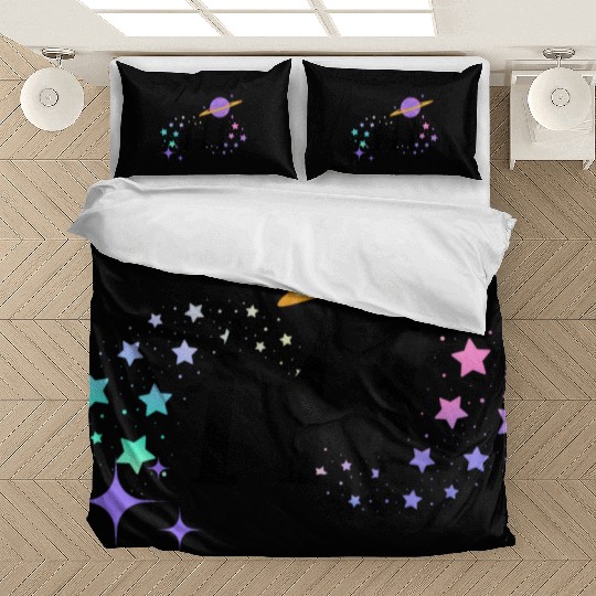 Angel Numbers 111 Purple Saturn with Stars Bedding Sets