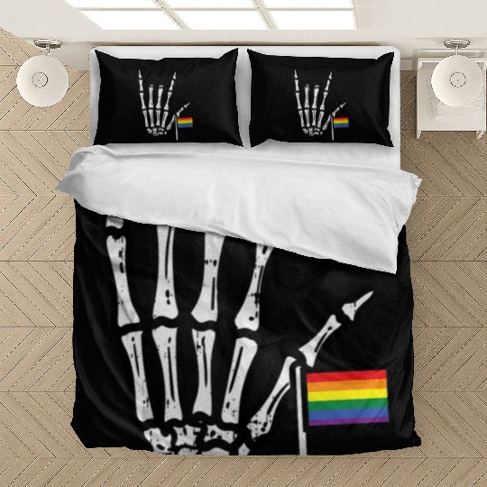 Gay Flag I Love You Hand Skeleton Rainbow Pride Bedding Sets