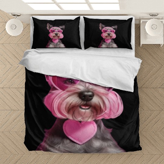 Miniature Schnauzer Wearing Pink Heart Collar Bedding Sets
