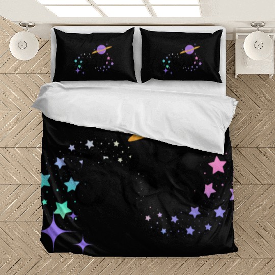 Angel Numbers 555 Purple Saturn with Stars Bedding Sets