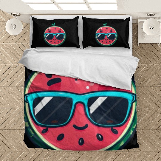 Kawaii Melon with Sunglasses: Summer Fruit Chill Bedding Sets