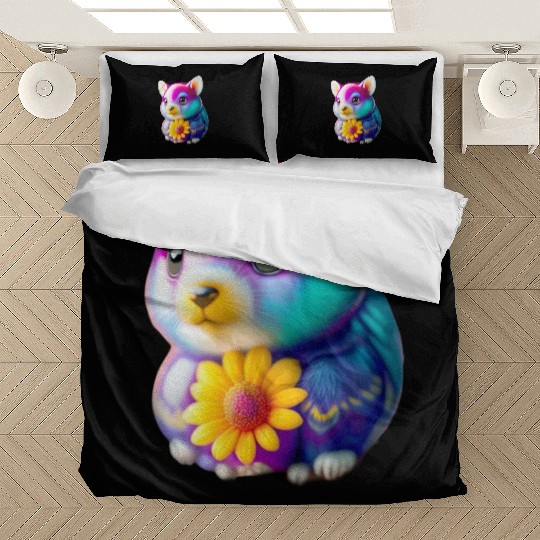 3D Cute Baby Animals with a yellow flower Bedding Sets