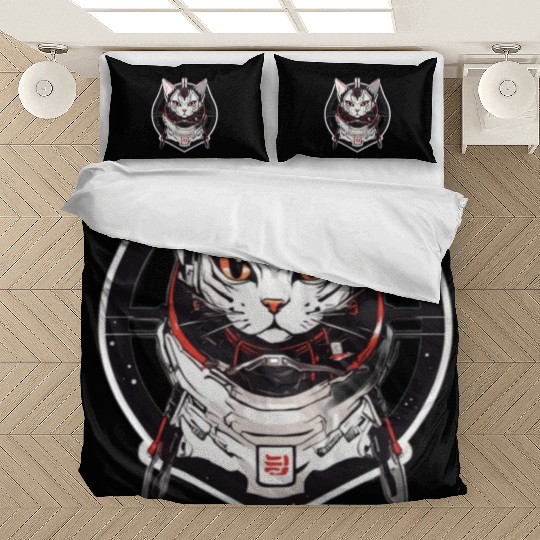 Samurai Space Cat Saga: Cosmic Feline Embarks on a Bedding Sets