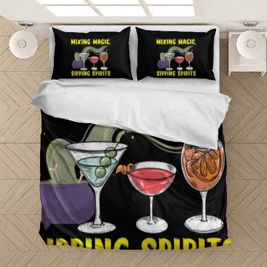 Mixing Magic Sipping Spirits Bartender Halloween Bedding Sets