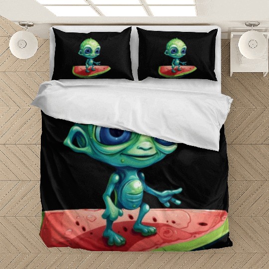 Green Alien Meets Watermelon: Exotic Encounter Bedding Sets