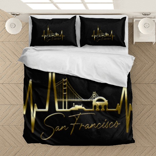 San Francisco Skyline Heartbeat California Lover Bedding Sets