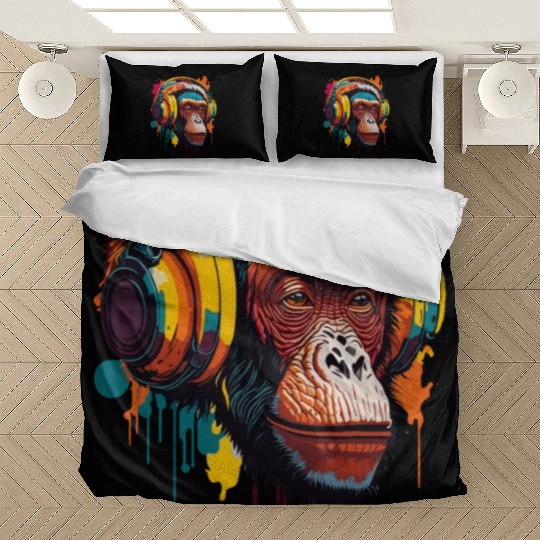 Chimpanzee Wearing Headphone Bedding Sets