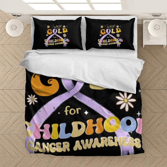 I Wear Gold For Childhood Cancer Awareness Bedding Sets