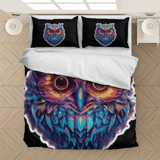 Luminous Nocturne: Holographic Owl Splendor Bedding Sets