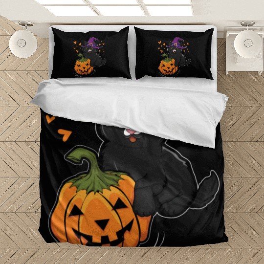 Witch Cat In Pumpkin Cool Creepy Halloween Bedding Sets
