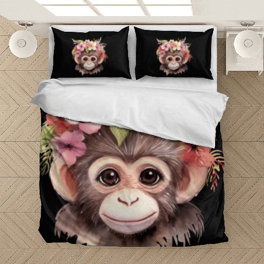 Monkey Chimpanzee Jungle Animal Boho Floral Ape Bedding Sets