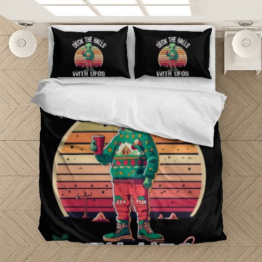 Beam Me Up Santa Claus Alien Christmas Ufo Coffee Bedding Sets