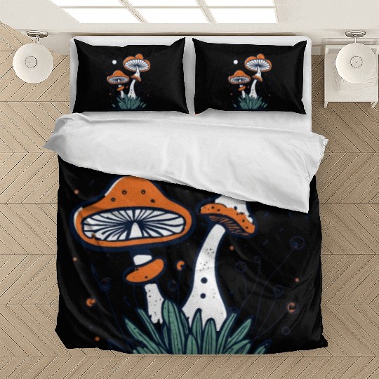mushroom with Vintage Frog in Fall Woods Bedding Sets