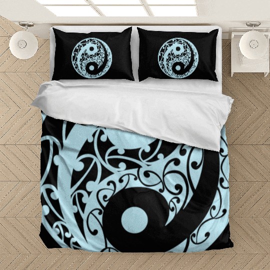 Yin And Yang In A Koru Pattern In A Light Blue Bedding Sets
