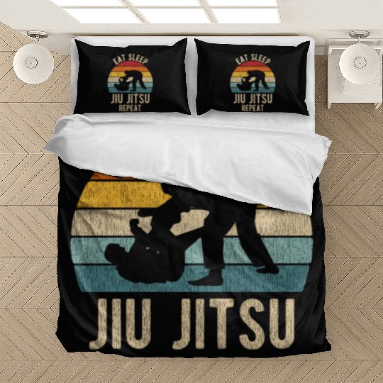 Eat Sleep Jiu-Jitsu Repeat Funny BJJ Bedding Sets Retro