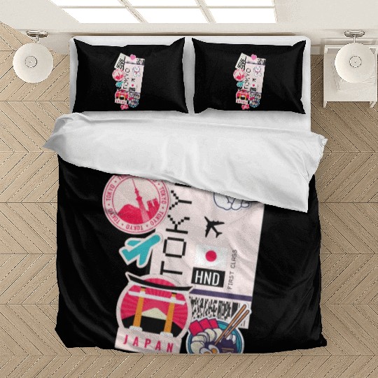 Tokyo Air Ticket Boarding Pass Plane Japan Travel Bedding Sets