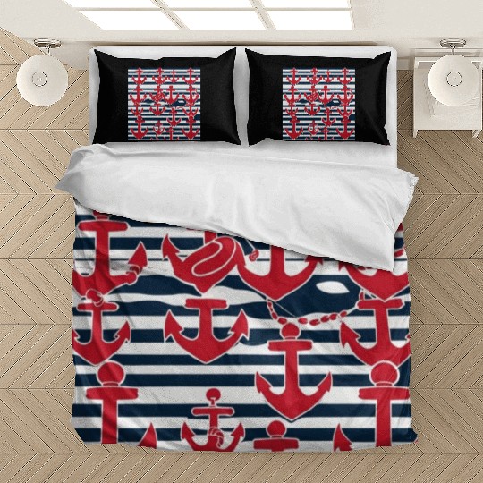 classic nautical horizontal white and navy blue Bedding Sets