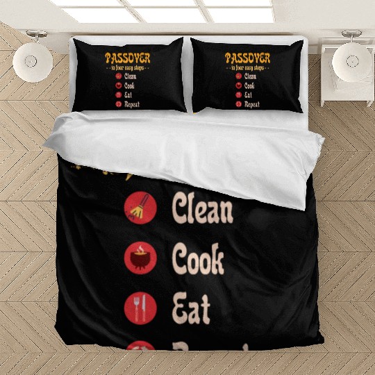 Passover 4 steps Clean Cook Eat Repeat Matzah Bedding Sets