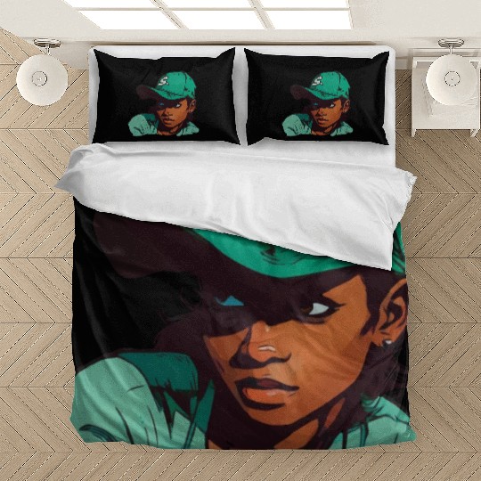 Light Skin Girl in Baseball Hat Bedding Sets