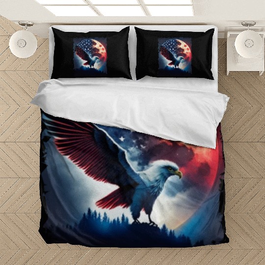 America eagle under Moon with American Flag Bedding Sets