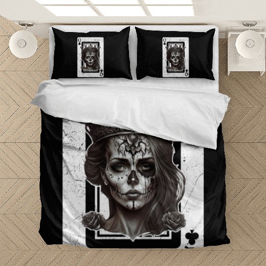 Gothic Halloween Poker Card Game Queen of Clubs Bedding Sets