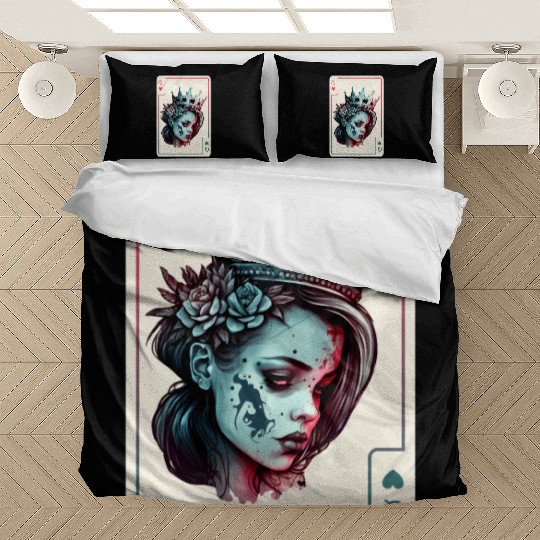 Queen of Hearts Gothic Poker Card Game Halloween Bedding Sets