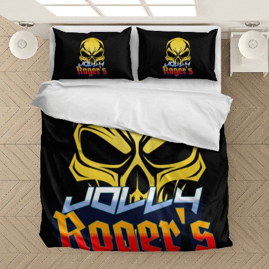 Jolly Roger Yellow Skull on a Purple Background Bedding Sets