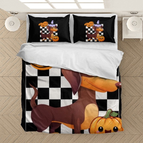 Cute Halloween Dachshund Trick or Treating Bedding Sets