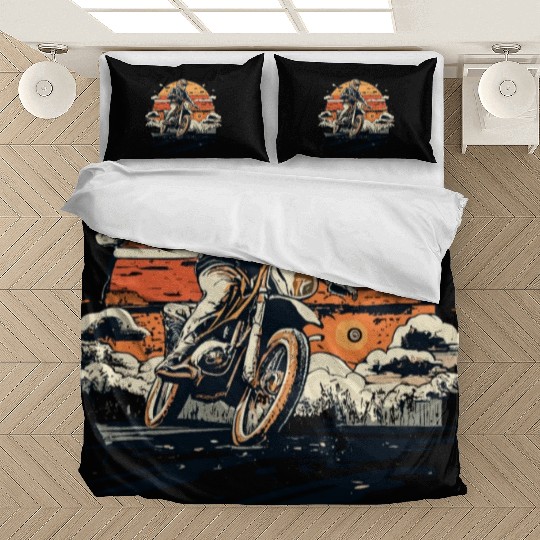 Retro Vintage Sunset Dirt Bike Design Bedding Sets